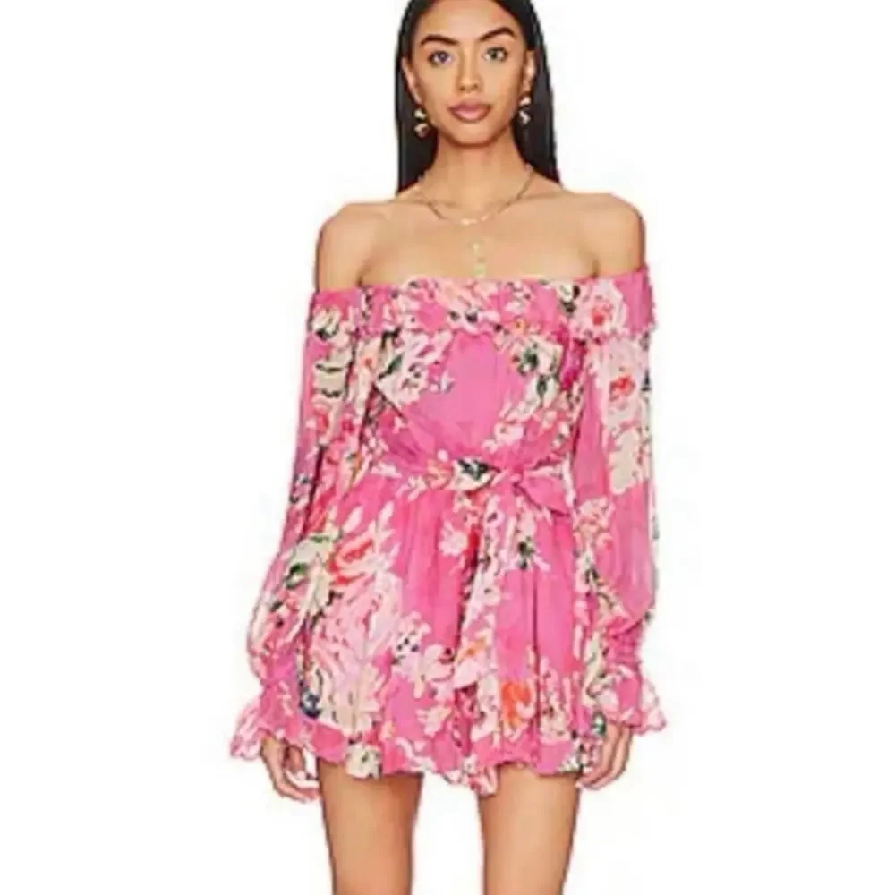 Hemant & Nandita Rosa Pink Floral Off Shoulder Romper Size S